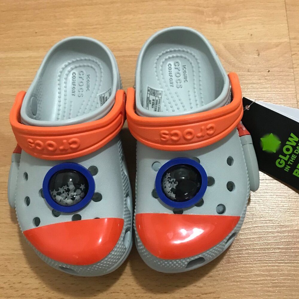 NWT Crocs Kids Boys Shoes Classic Rocket Ship Clogs, Slip On Shoes  c11 c12 c13